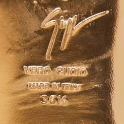 Pre Owned Giuseppe Zanotti Metallic Crystal Embellished Leather Flat Slides Size 36.5