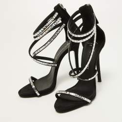 Pre Owned Giuseppe Zanotti Black Suede Crystal Embellished Ankle Strap Sandals Size 36