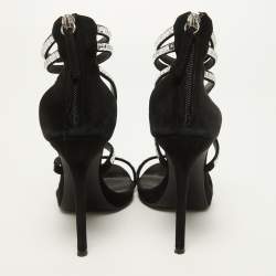 Pre Owned Giuseppe Zanotti Black Suede Crystal Embellished Ankle Strap Sandals Size 36