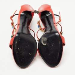 Pre Owned Giuseppe Zanotti Orange Leather Elba Crystal Embellished Sandals Size 40