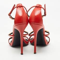 Pre Owned Giuseppe Zanotti Orange Leather Elba Crystal Embellished Sandals Size 40