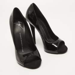 Pre Owned Giuseppe Zanotti Black Patent Leather Open Toe Pumps Size 37