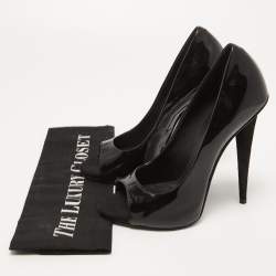 Pre Owned Giuseppe Zanotti Black Patent Leather Open Toe Pumps Size 37