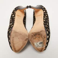 Pre Owned Giuseppe Zanotti Black/Gold Lace and Glitter Sharon Peep Toe Pumps Size 38.5