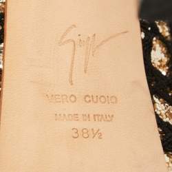 Pre Owned Giuseppe Zanotti Black/Gold Lace and Glitter Sharon Peep Toe Pumps Size 38.5