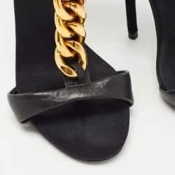 Pre Owned Giuseppe Zanotti Black Leather and Suede Chain T Strap Sandals Size 39
