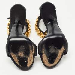 Pre Owned Giuseppe Zanotti Black Leather and Suede Chain T Strap Sandals Size 39