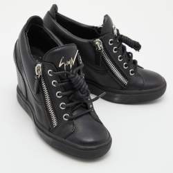 Pre Owned Giuseppe Zanotti Black Leather Donna High Top Sneakers Size 36
