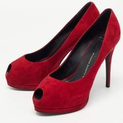 Pre Owned Giuseppe Zanotti Dark Red Suede Sharon Platform Pumps Size 38