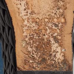 مملوكة مسبقًا Giuseppe Zanotti Navy Blue/Black Canvas and Leather Ankle Strap Wedge Sandals Size 40