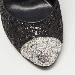 Giuseppe Zanotti Black/Silver Coarse Glitter Cap Toe Pumps Size 39