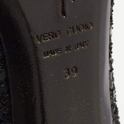 Giuseppe Zanotti Black/Silver Coarse Glitter Cap Toe Pumps Size 39