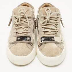 Giuseppe Zanotti Beige Velvet Sneakers Size 37