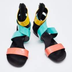 Pre Owned Giuseppe Zanotti Multicolor Patent Leather Flat Gladiator Sandals Size 38.5