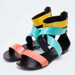Pre Owned Giuseppe Zanotti Multicolor Patent Leather Flat Gladiator Sandals Size 38.5
