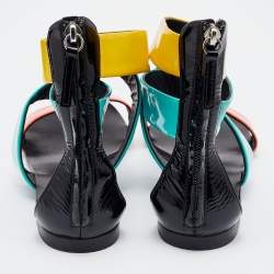 Pre Owned Giuseppe Zanotti Multicolor Patent Leather Flat Gladiator Sandals Size 38.5