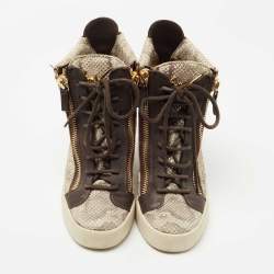 Giuseppe Zanotti Beige/Brown Embossed Python and Leather High Top Wedge Sneakers Size 38