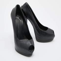 Pre Owned Giuseppe Zanotti Black Leather Peep Toe Platform Pumps Size 38