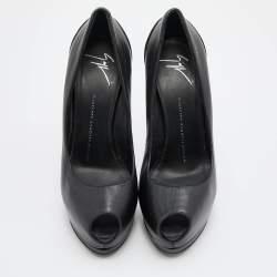 Pre Owned Giuseppe Zanotti Black Leather Peep Toe Platform Pumps Size 38