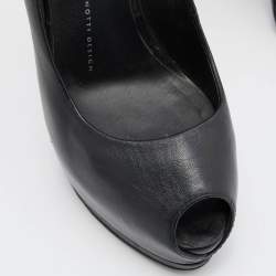 Pre Owned Giuseppe Zanotti Black Leather Peep Toe Platform Pumps Size 38