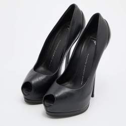 Pre Owned Giuseppe Zanotti Black Leather Peep Toe Platform Pumps Size 38