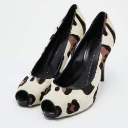 Giuseppe Zanotti Tri Color Leopard Print Calf Hair Peep Toe Pumps Size 40