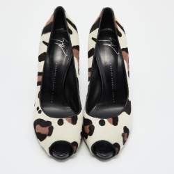 Giuseppe Zanotti Tri Color Leopard Print Calf Hair Peep Toe Pumps Size 40