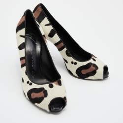 Giuseppe Zanotti Tri Color Leopard Print Calf Hair Peep Toe Pumps Size 40