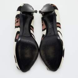 Giuseppe Zanotti Tri Color Leopard Print Calf Hair Peep Toe Pumps Size 40
