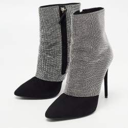 Giuseppe Zanotti Black/Silver Suede Studded Olinda Ankle Boots Size 37