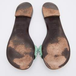 Giuseppe Zanotti Green Suede Leather Crystal Embellished Flat Slides Size 36.5