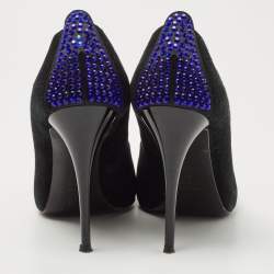 Giuseppe Zanotti Black Suede Crystal Embellished Peep Toe Pumps Size 37