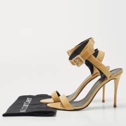 مملوكة مسبقًا صندل جوسيبي زانوتي جلد أصفر لامع حزام كاحل مقاس 40