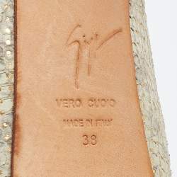 Pre Owned Giuseppe Zanotti Green Python Embossed Leather Sharon Peep Toe Platform Pumps Size 38