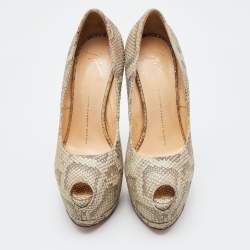 Pre Owned Giuseppe Zanotti Green Python Embossed Leather Sharon Peep Toe Platform Pumps Size 38