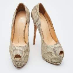 Pre Owned Giuseppe Zanotti Green Python Embossed Leather Sharon Peep Toe Platform Pumps Size 38