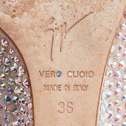 Pre Owned Giuseppe Zanotti Metallic Peach Crystal Embellished Peep Toe Wedge Pumps Size 36