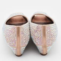 Pre Owned Giuseppe Zanotti Metallic Peach Crystal Embellished Peep Toe Wedge Pumps Size 36