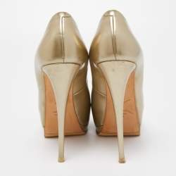 مملوكة مسبقًا Giuseppe Zanotti Gold Leather Sharon Platform Peep Toe Pumps Size 38.5