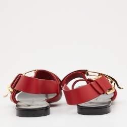 مملوكة مسبقًا Giuseppe Zanotti Red Leather Toe Ring Buckle Slingback Flat Sandals Size 37