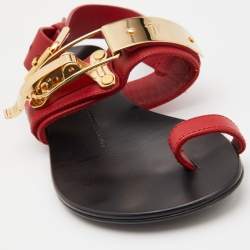 مملوكة مسبقًا Giuseppe Zanotti Red Leather Toe Ring Buckle Slingback Flat Sandals Size 37