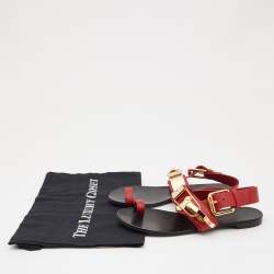 مملوكة مسبقًا Giuseppe Zanotti Red Leather Toe Ring Buckle Slingback Flat Sandals Size 37