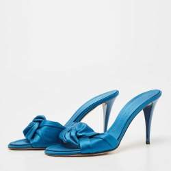 Pre Owned Giuseppe Zanotti Blue Satin Slide Sandals Size 40