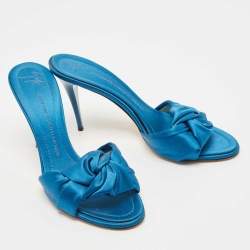 Pre Owned Giuseppe Zanotti Blue Satin Slide Sandals Size 40
