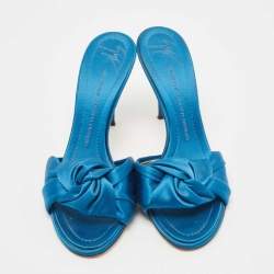 Pre Owned Giuseppe Zanotti Blue Satin Slide Sandals Size 40