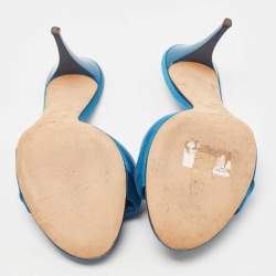 Pre Owned Giuseppe Zanotti Blue Satin Slide Sandals Size 40