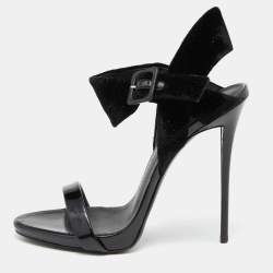 مملوكة مسبقًا Giuseppe Zanotti Black Velvet and Patent Leather Ankle Strap Sandals Size 38