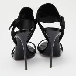 مملوكة مسبقًا Giuseppe Zanotti Black Velvet and Patent Leather Ankle Strap Sandals Size 38