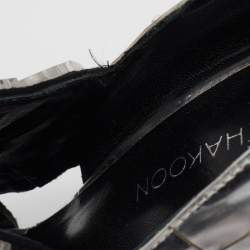 Pre Owned Giuseppe Zanotti Black/Silver Leather Mirror Embellished Platform Pumps Size 39