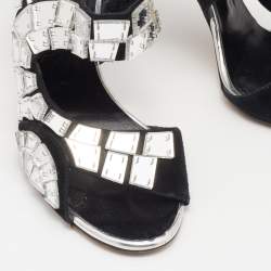 Pre Owned Giuseppe Zanotti Black/Silver Leather Mirror Embellished Platform Pumps Size 39